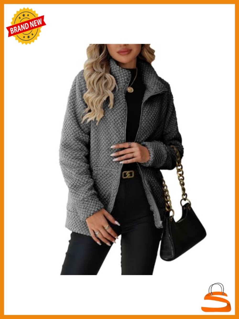 Women's Full Zip Stand Collar Fleece Sherpa Jacket with Pockets
